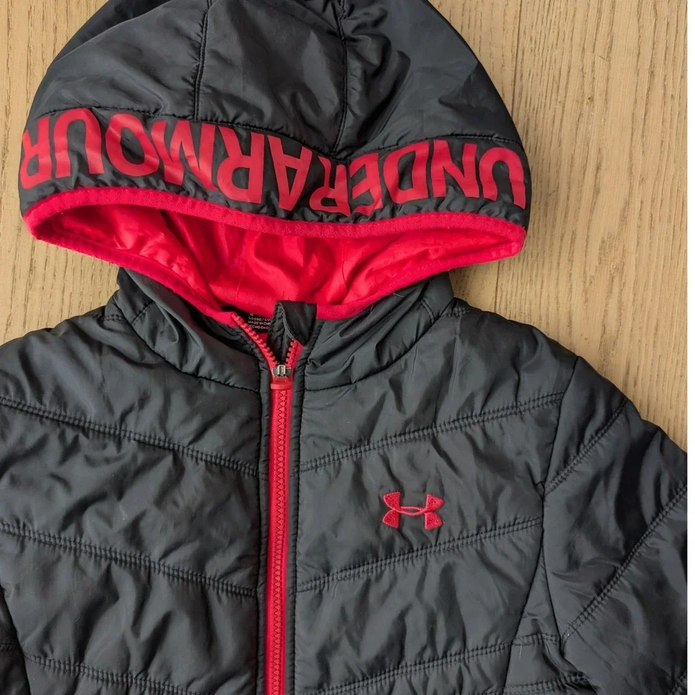Under Armour‎ ColdGear Hooded Jacket Black Pink Youth YLG Girls Puffer